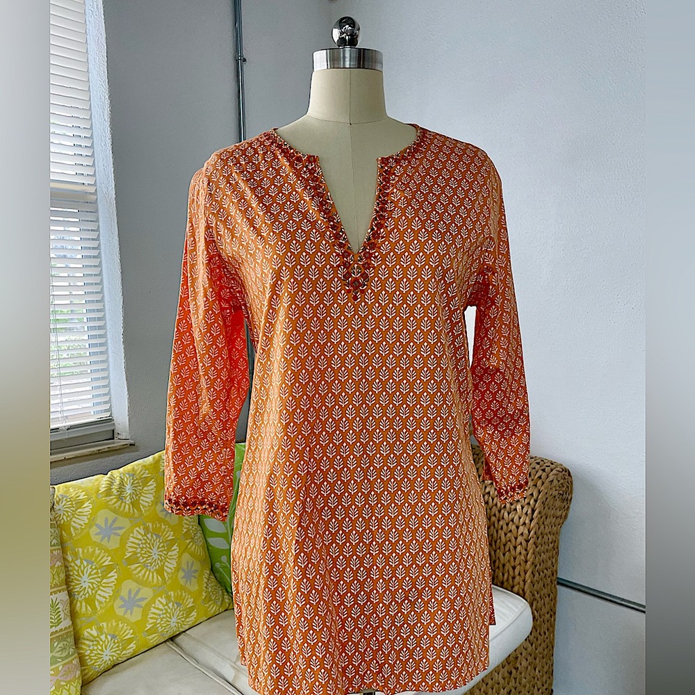 Sigrid Olsen Signature Tunic Orange With Embroidery Size Small